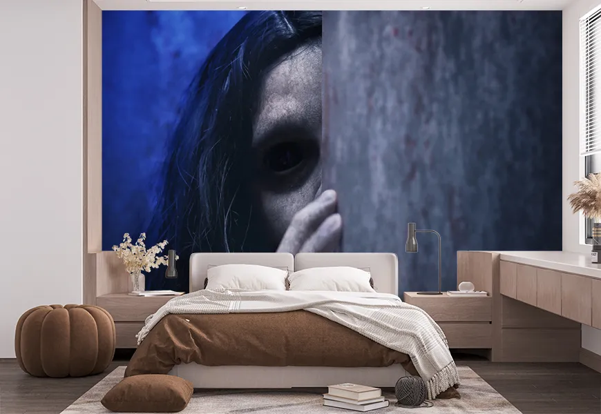 پوستر ترسناک طرح شبح زن در شب هالووین
