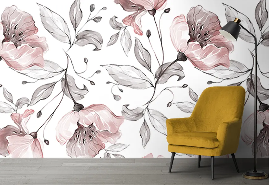 کاغذ دیواری نقاشی طرح برگ و گل بهاری