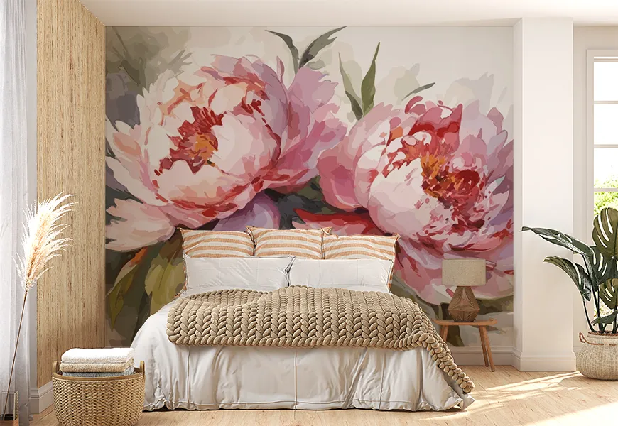 کاغذ دیواری سه بعدی اتاق خواب طرح تک گل بزرگ
