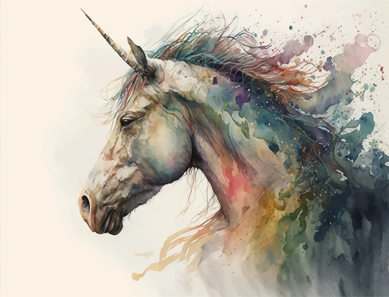 پوستر نقاشی آبرنگ کارتون یونیکورن اسب تک شاخ