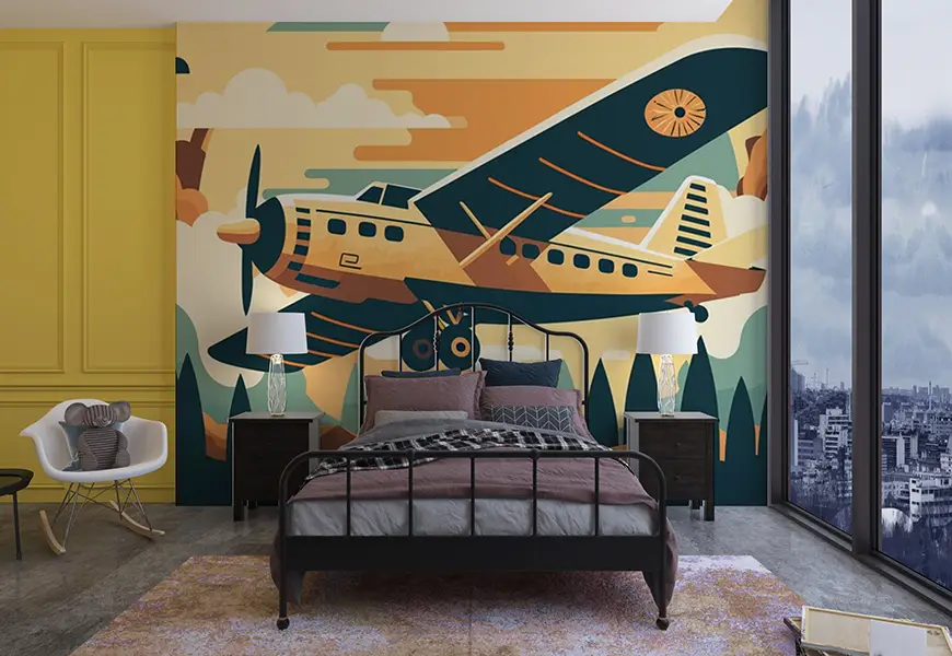 کاغذ دیواری پسرانه طرح نقاشی هواپیما