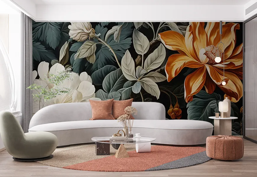کاغذ دیواری سه بعدی طرح گل های وحشی جنگل