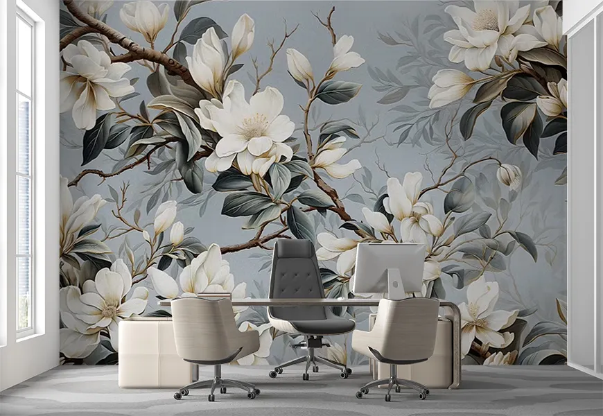 کاغذ دیواری نقاشی طرح شاخه گل های وحشی جنگل