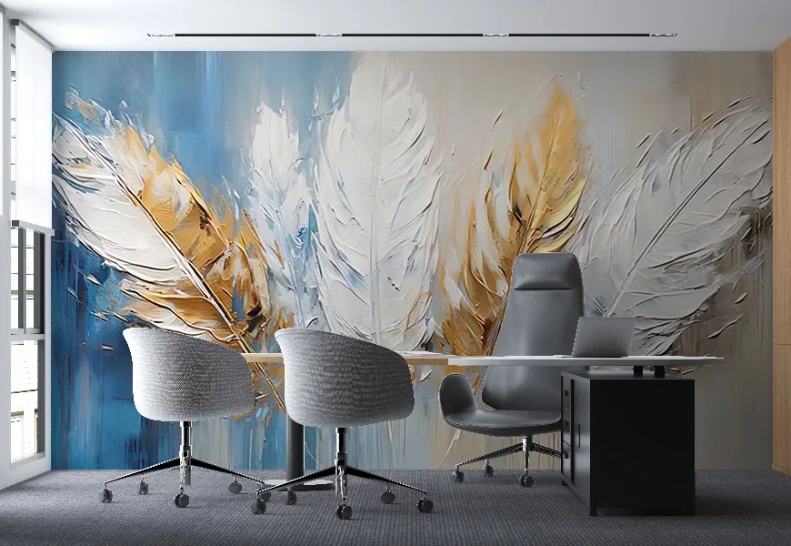 پوستر دیواری 3 بعدی طرح برگ تکنیک رنگ روغنی
