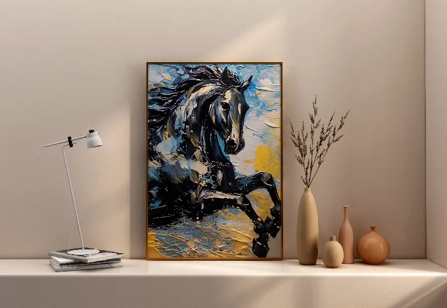 پوستر 3 بعدی لاکچری نقاشی روغنی طرح اسب دونده