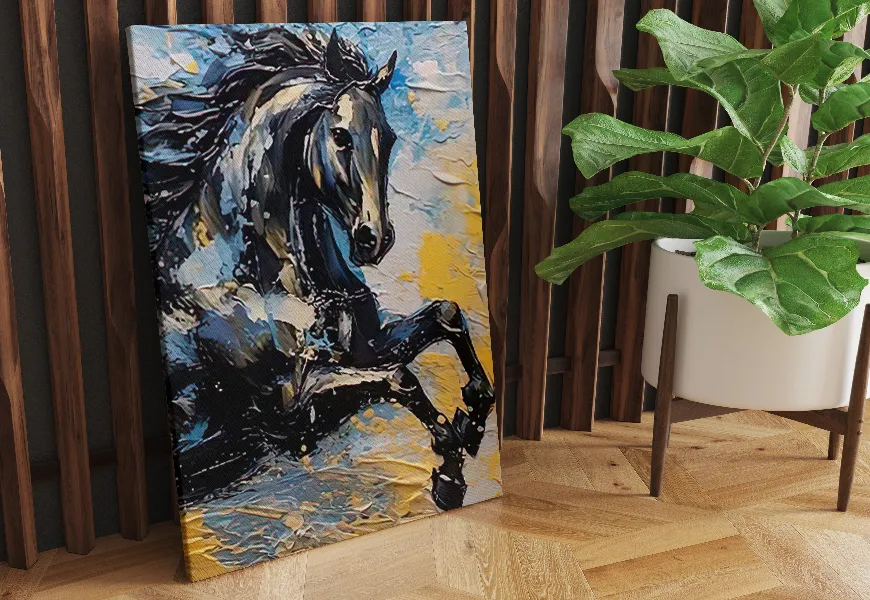 پوستر 3 بعدی لاکچری نقاشی روغنی طرح اسب دونده