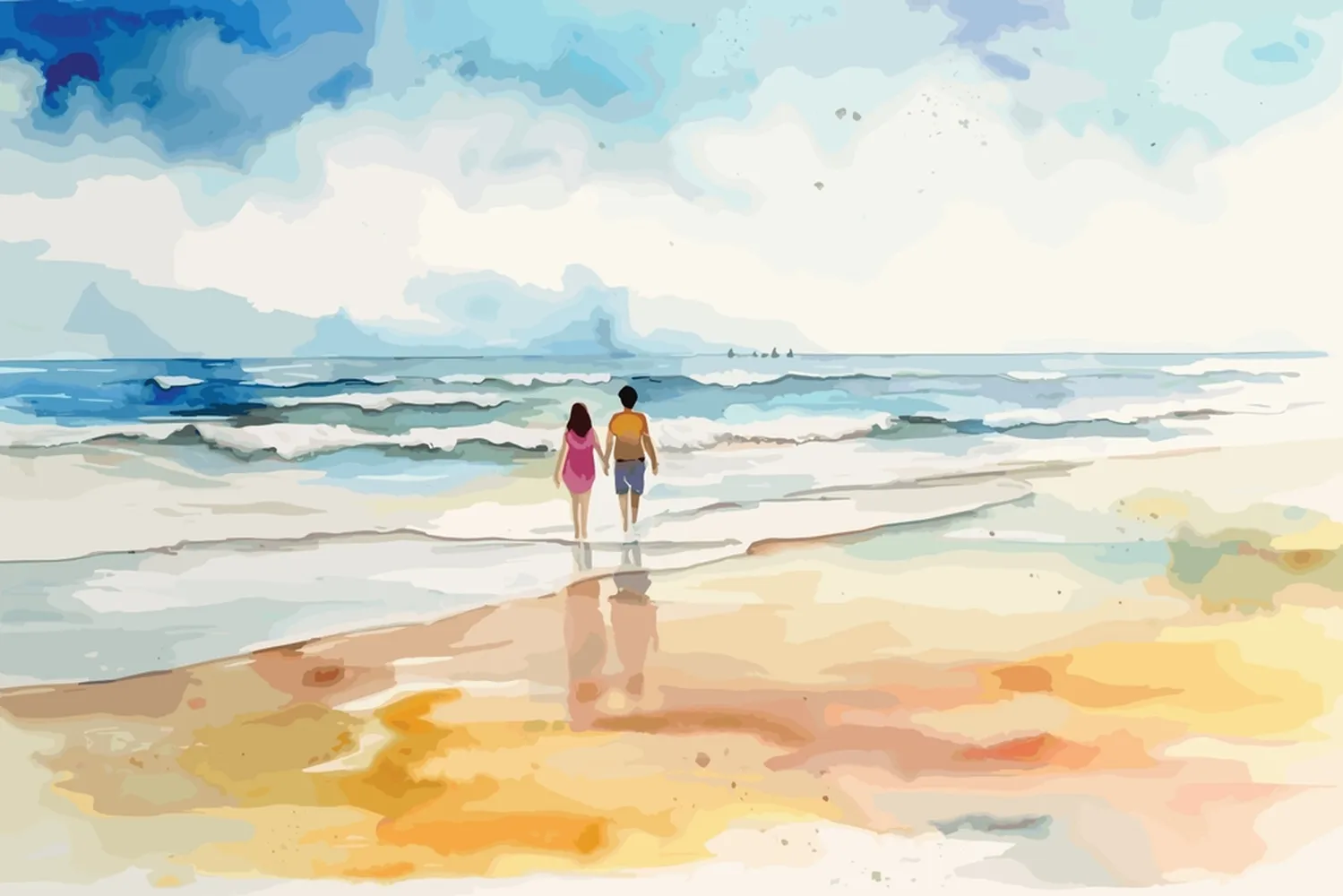 پوستر نقاشی آبرنگ ساحل دریا