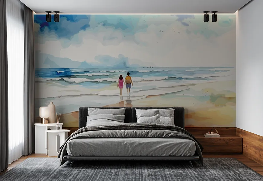 پوستر نقاشی آبرنگ اتاق خواب طرح ساحل دریا
