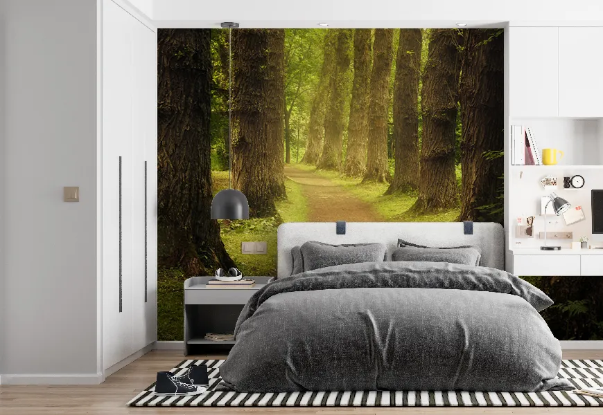 پوستر 3 بعدی طرح مسیر بین درختان کهنسال