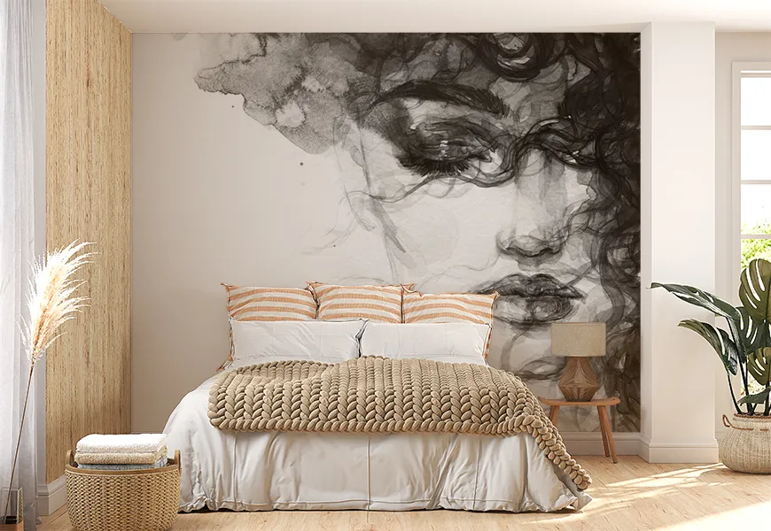 پوستر فشن اتاق خواب چهره زن سیاه و سفید