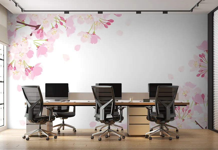 پوستر سه بعدی نقاشی اداری طرح شکوفه گیلاس