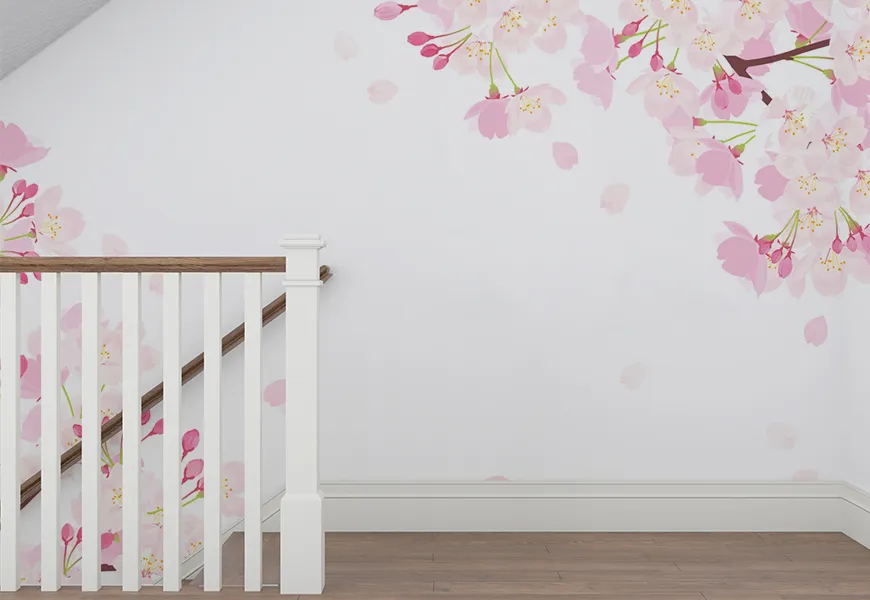 پوستر سه بعدی نقاشی راه پله طرح شکوفه گیلاس