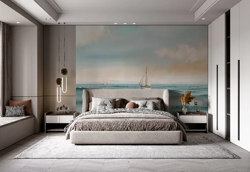 پوستر سه بعدی نقاشی طرح منظره دریا