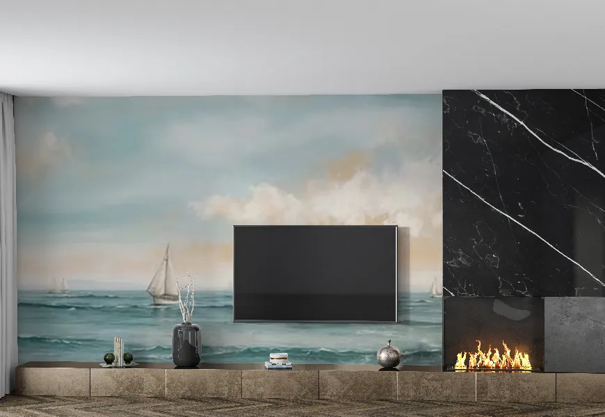 پوستر سه بعدی نقاشی طرح منظره دریا