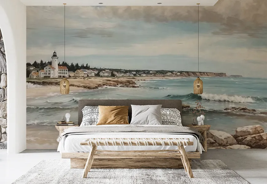 کاغذ دیواری اتاق خواب طرح ساحل زیبای دریا