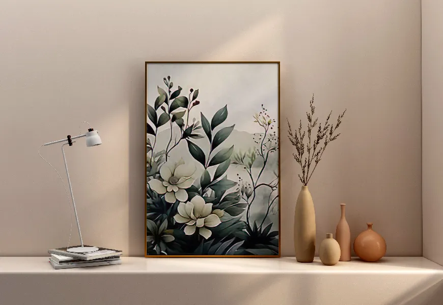 پوستر منظره طرح گل و گیاهان بارانی استوایی