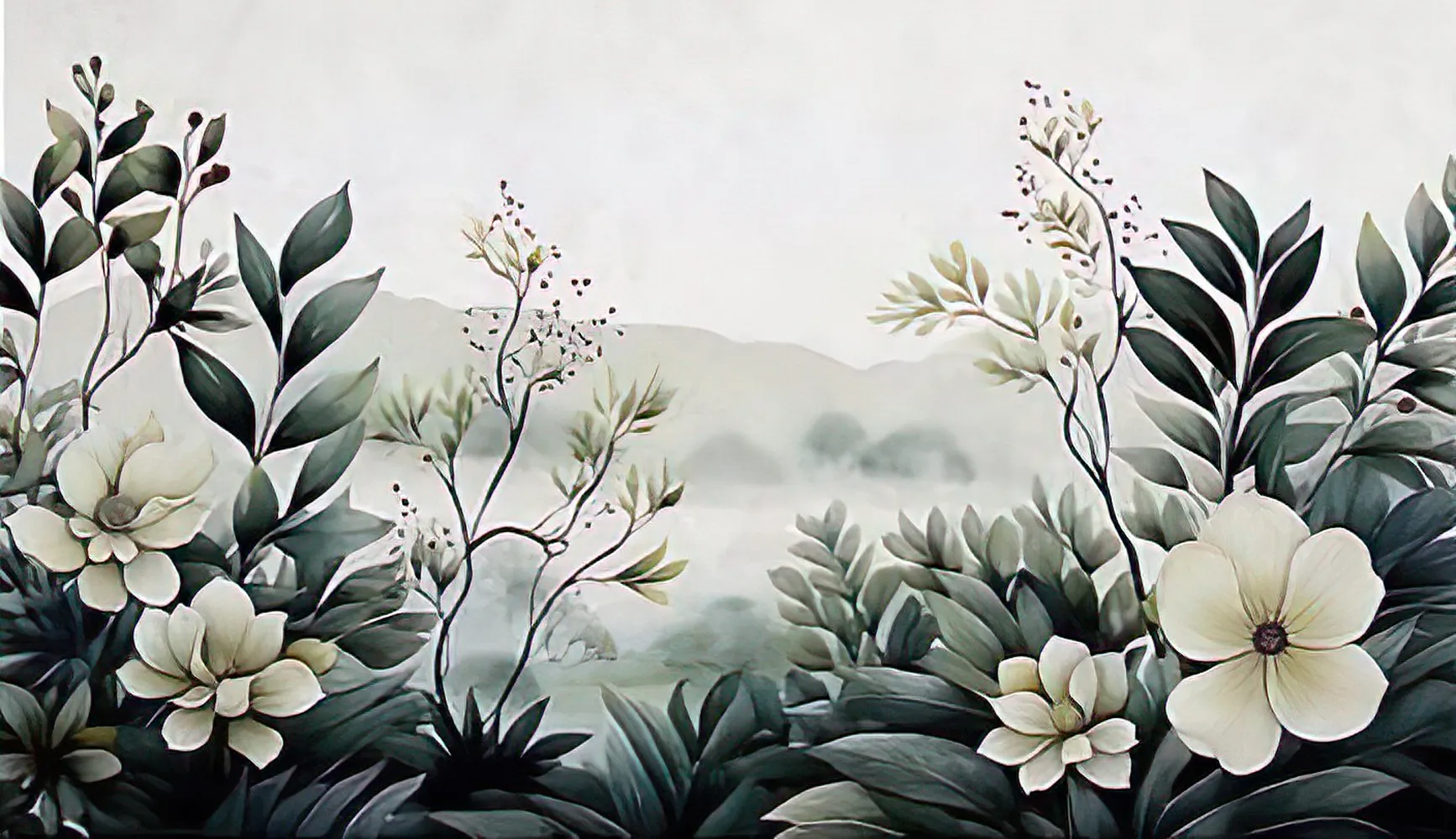 پوستر منظره طرح گل و گیاهان بارانی استوایی