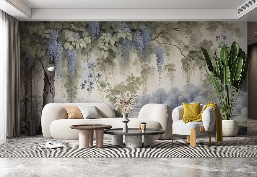 پوستر دیواری سه بعدی طرح شکوفه ویستریا
