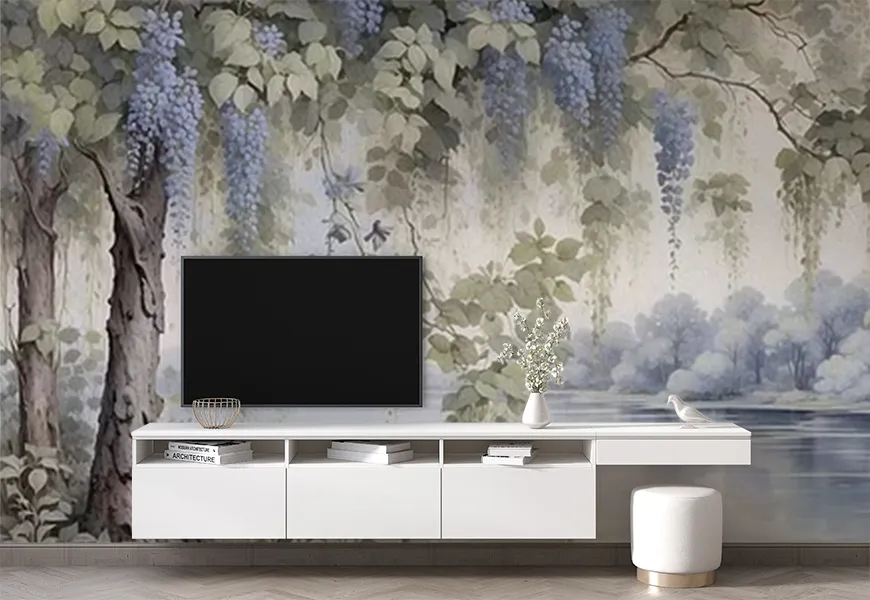 پوستر دیواری سه بعدی طرح شکوفه ویستریا