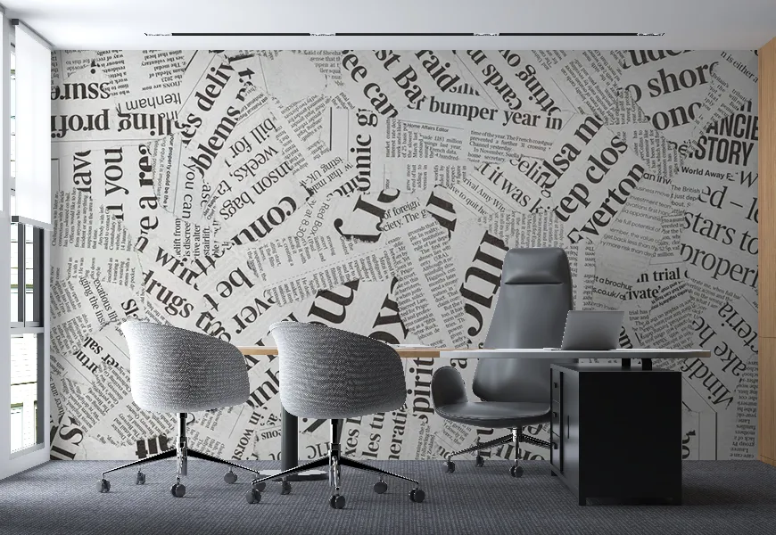 کاغذ دیواری سیاه سفید طرح روزنامه پاره