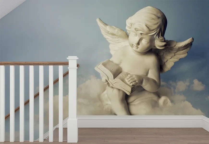 کاغذ دیواری سه بعدی طرح فرشته روی ابر