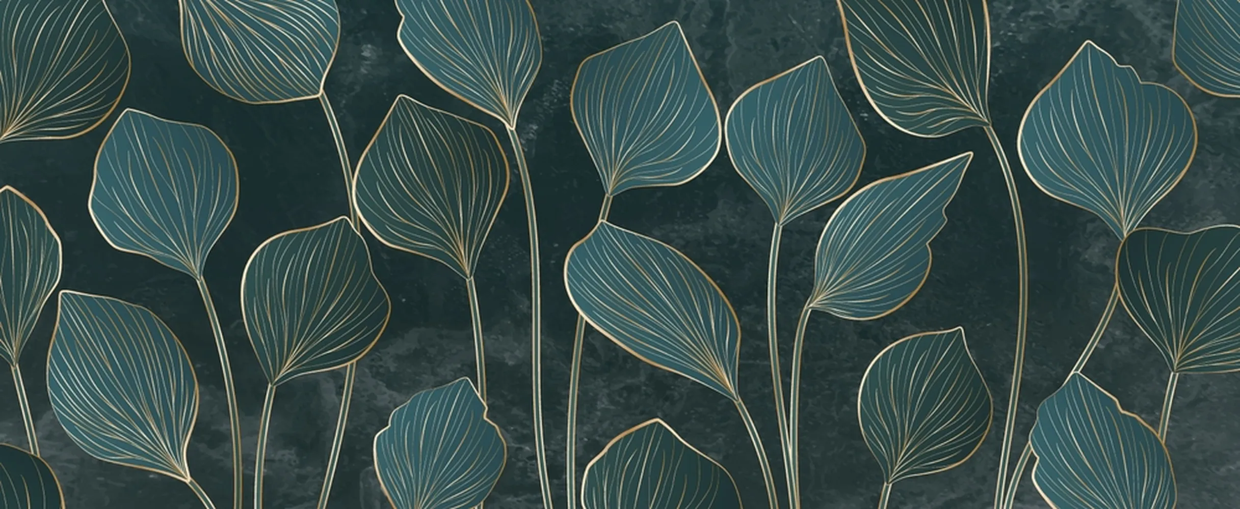 پوستر لوکس طرح برگهای سبز استوایی با خطهای طلایی