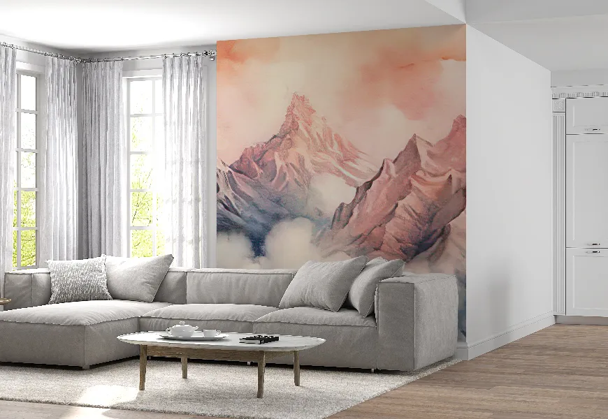 پوستر دیواری 3 بعدی طرح نقاشی آبرنگ کوه