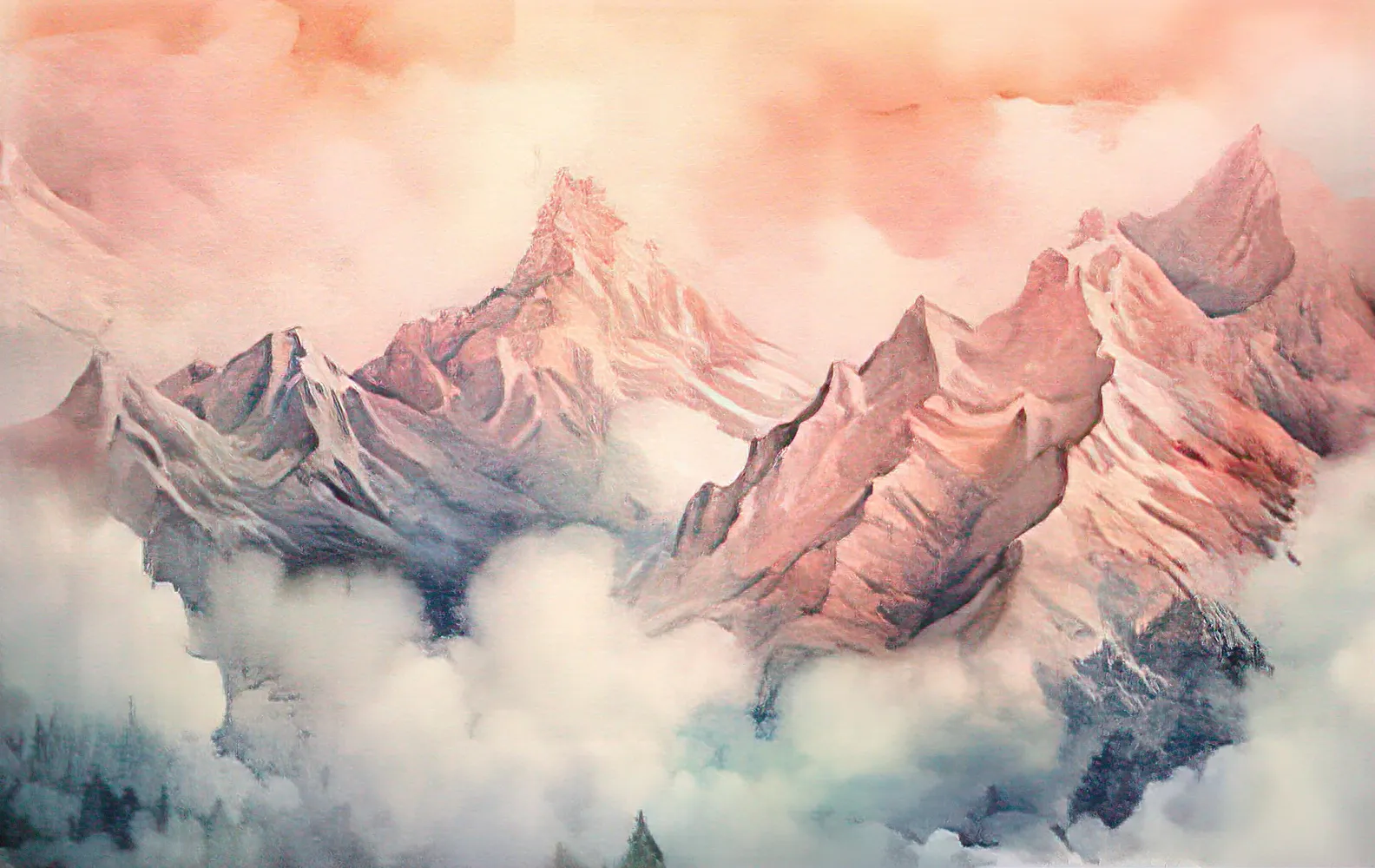 پوستر دیواری 3 بعدی طرح نقاشی آبرنگ کوه