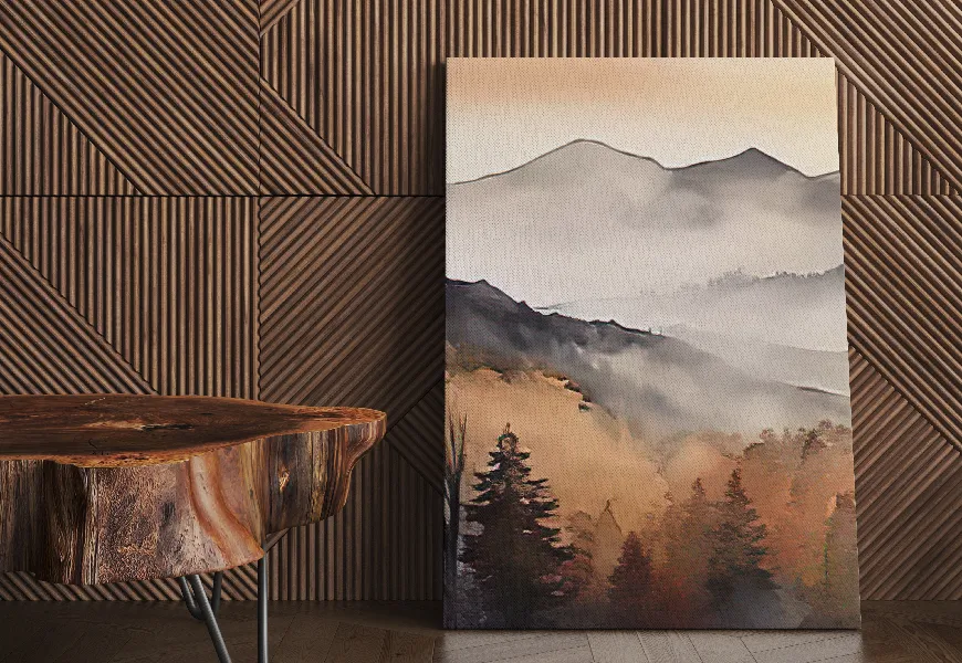 پوستر دیواری نقاشی آبرنگ طرح کوه و جنگل