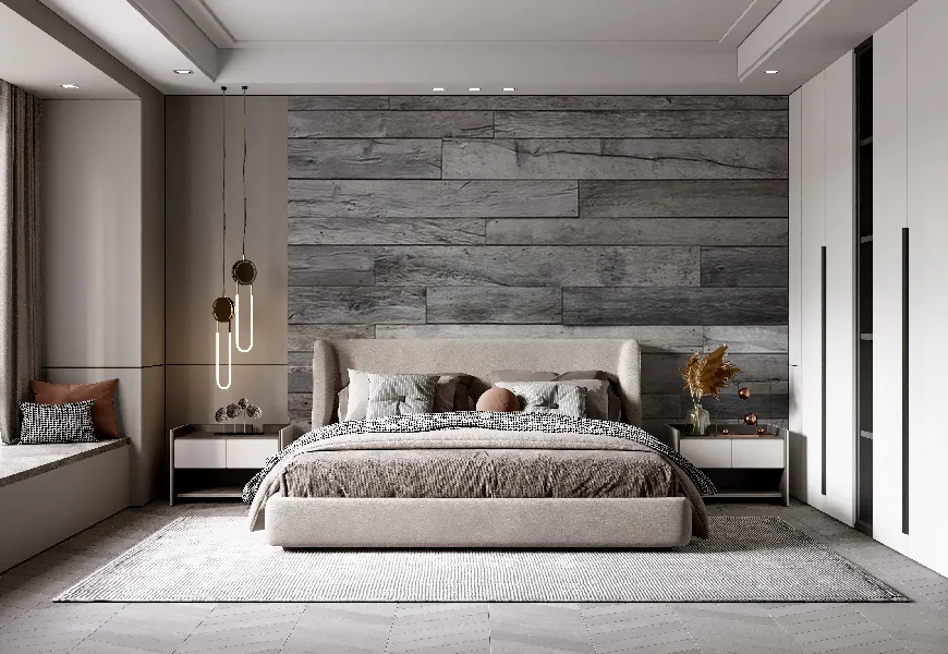 پوستر دیواری 3 بعدی اتاق خواب طرح چوبی