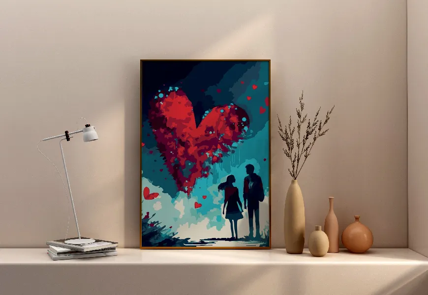 پوستر نقاشی عاشقانه طرح زوج جوان