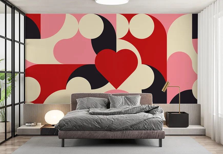 کاغذ دیواری عاشقانه طرح هندسی قلبی