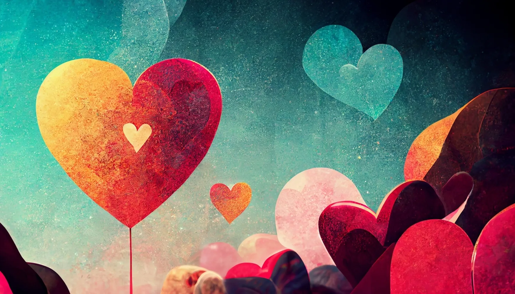 پوستر نقاشی عاشقانه طرح بالون های قلبی