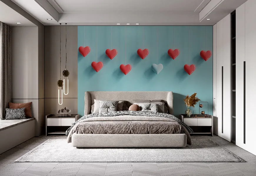 کاغذ دیواری عاشقانه طرح آویز های قلبی