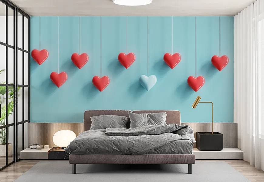 کاغذ دیواری عاشقانه طرح آویز های قلبی