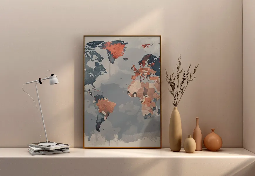 پوستر نقشه جهان آرافد با رنگ های بسیار مولد