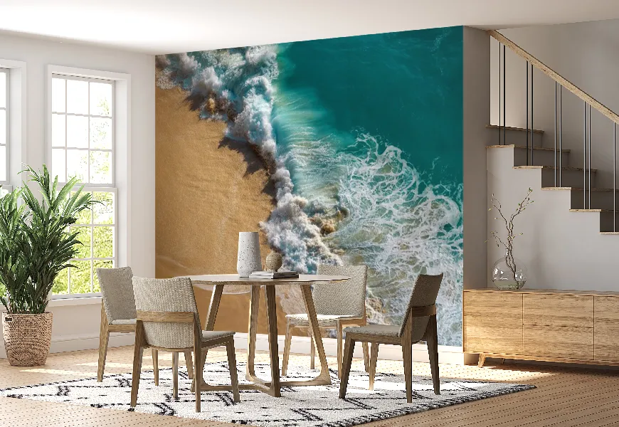 پوستر دیواری ساحل نمای هوایی اقیانوس