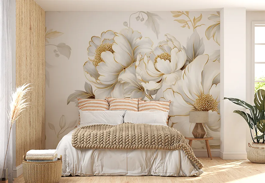 پوستر نقاشی انتزاعی طرح گلهای دانه طلایی