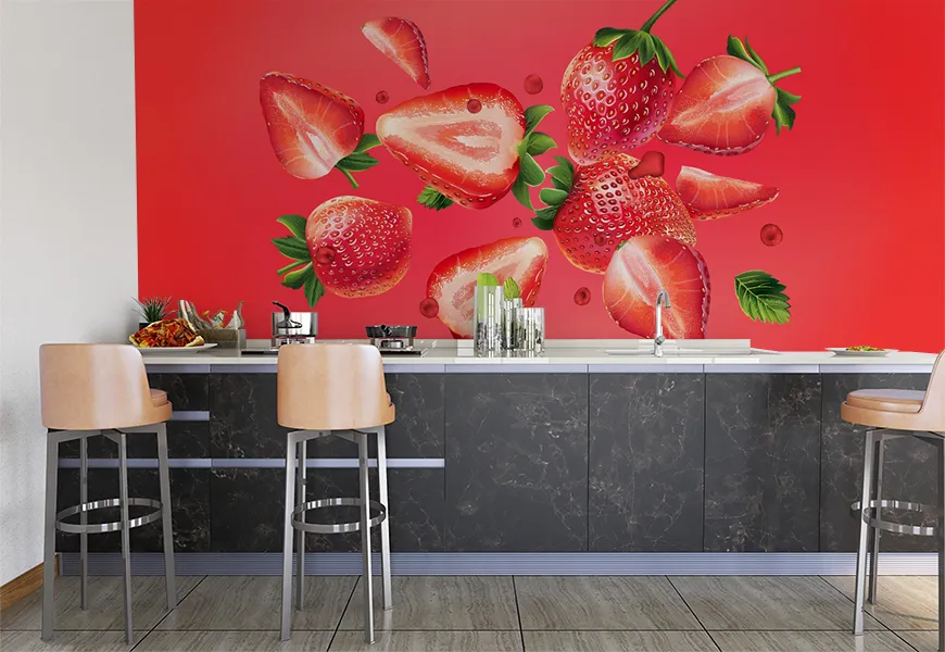 کاغذ دیواری آشپزخانه طرح توت فرنگی