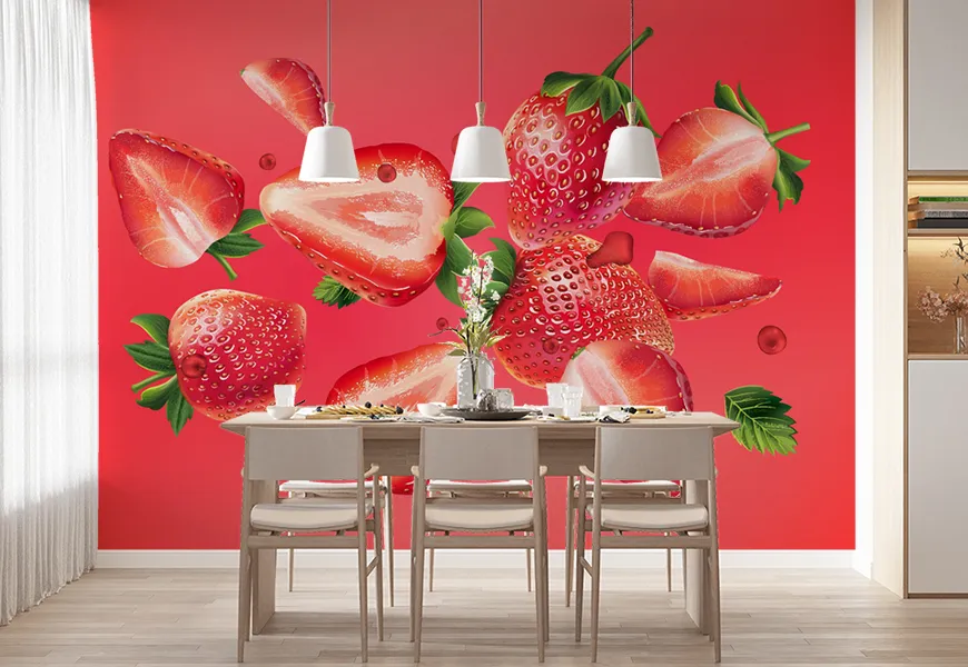 کاغذ دیواری آشپزخانه طرح توت فرنگی