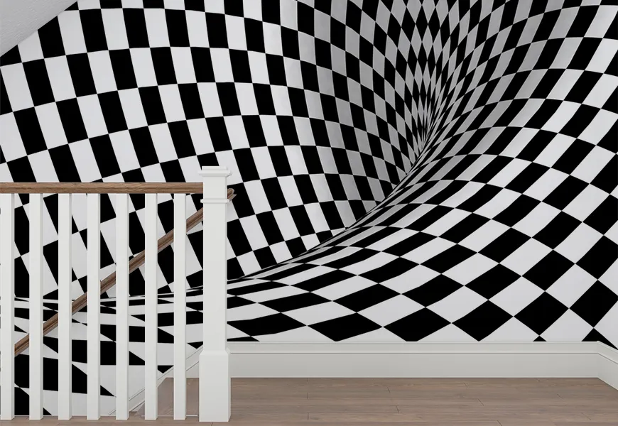 پوستر سه بعدی طرح انتزاعی شطرنجی