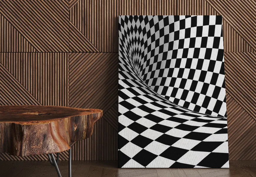 پوستر سه بعدی طرح انتزاعی شطرنجی