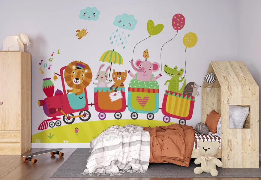 کاغذ دیواری اتاق کودک طرح کارتونی قطار