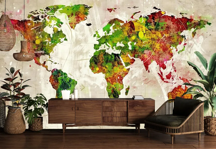 پوستر 3 بعدی نقاشی آبرنگ طرح نقشه جهان