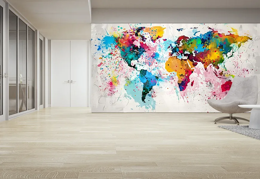 کاغذ دیواری طرح آبرنگی نقشه جهان