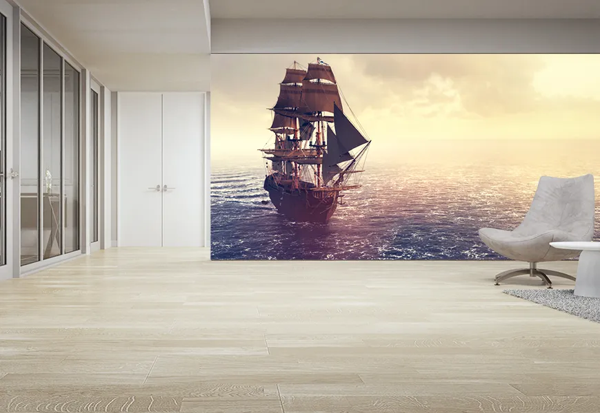 پوستر کشتی دزدان دریایی در حال حرکت در غروب اقیانوس