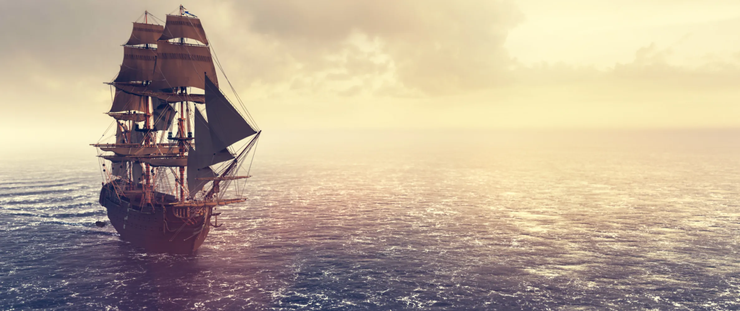 پوستر کشتی دزدان دریایی در حال حرکت در غروب اقیانوس