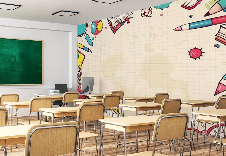کاغذ دیواری سه بعدی طرح وسایل مدرسه