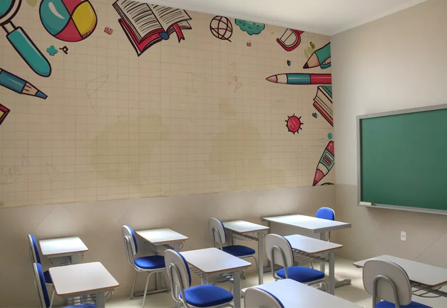 کاغذ دیواری سه بعدی طرح وسایل مدرسه