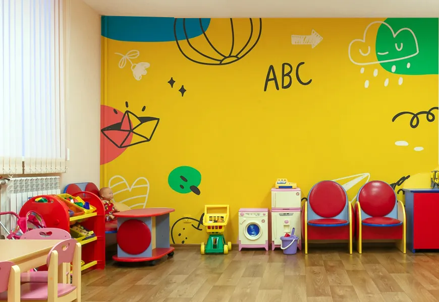 کاغذ دیواری 3 بعدی مهد کودک طرح نقاشی کودکانه
